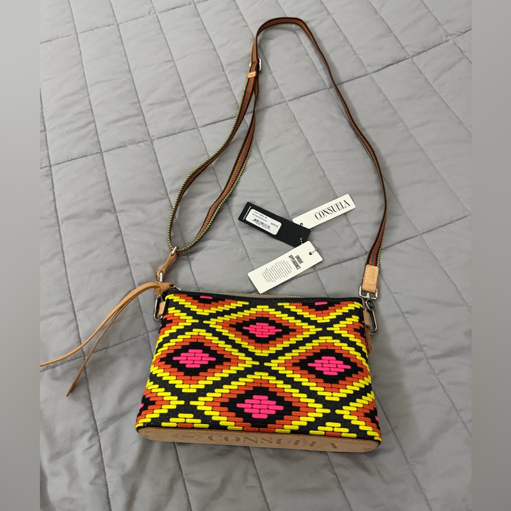 Consuela Yellow and Pink Patterned Crossbody Bag